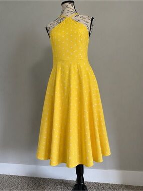 Venus Butter Yellow Polka Dot Halter Midi Dress – Size US 4